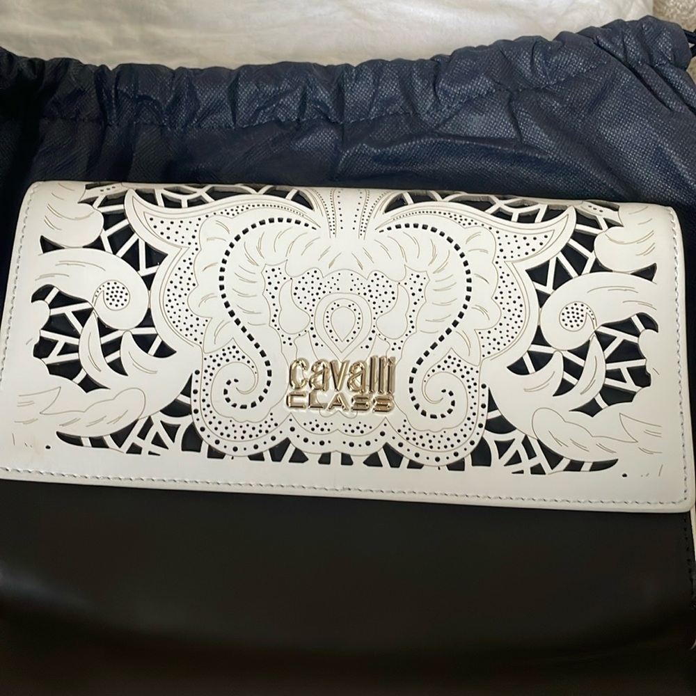Cavalli class black & white design clutch